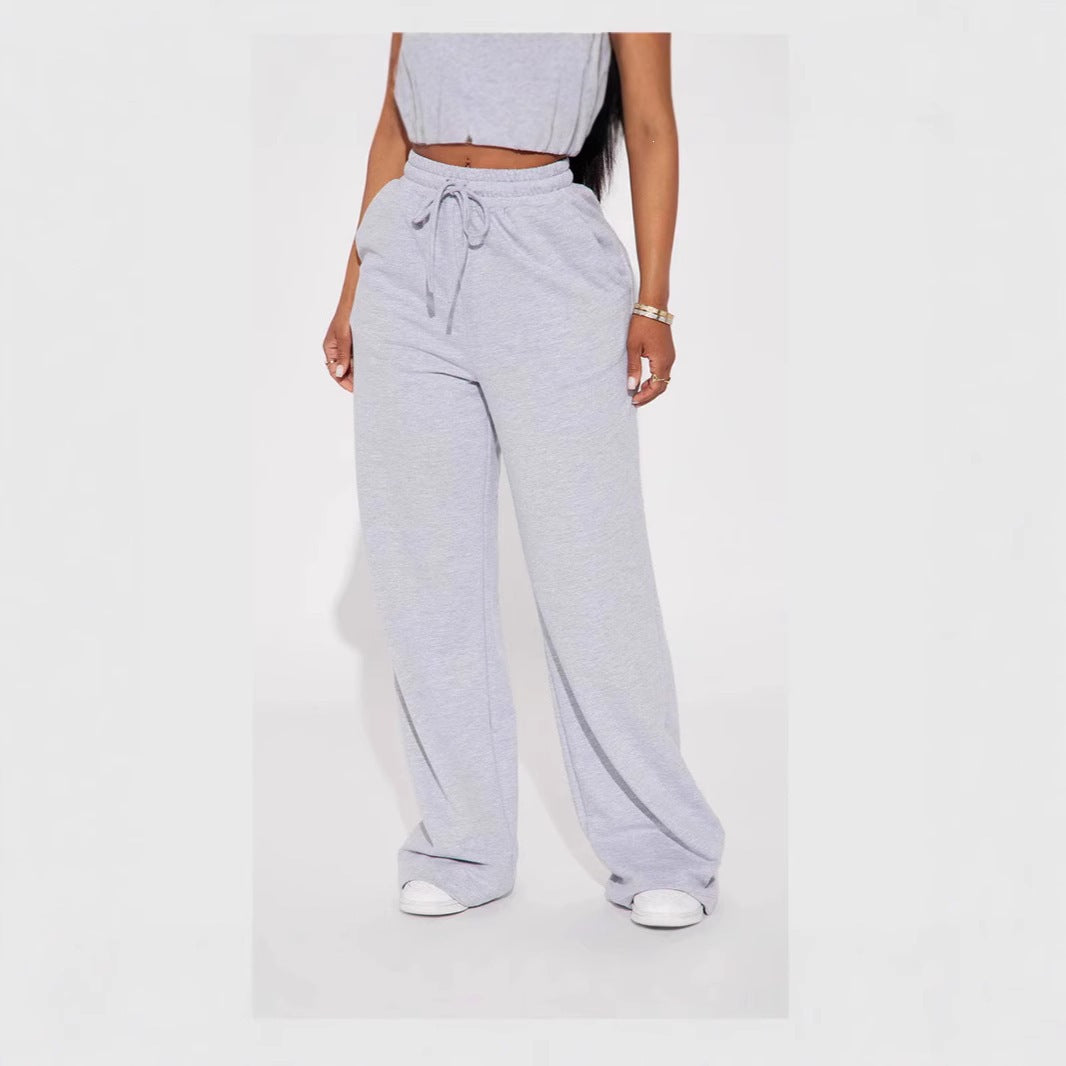Damen nan breite High-Waist Loungehose aus weichem Baumwollmix mit Kordelzug und Eingrifftaschen Echo Archiv