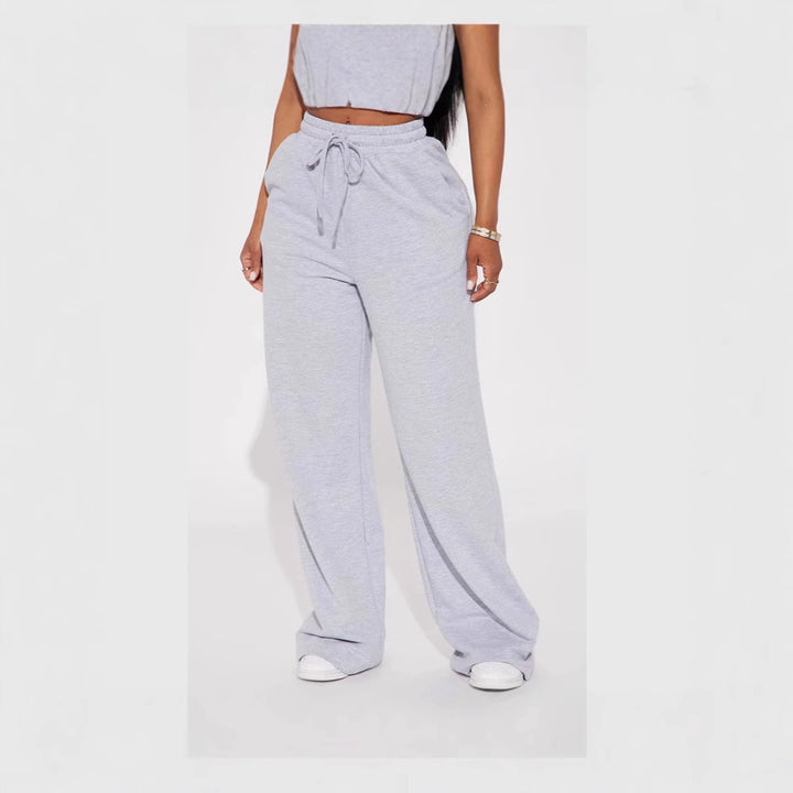 Damen nan breite High-Waist Loungehose aus weichem Baumwollmix mit Kordelzug und Eingrifftaschen Echo Archiv