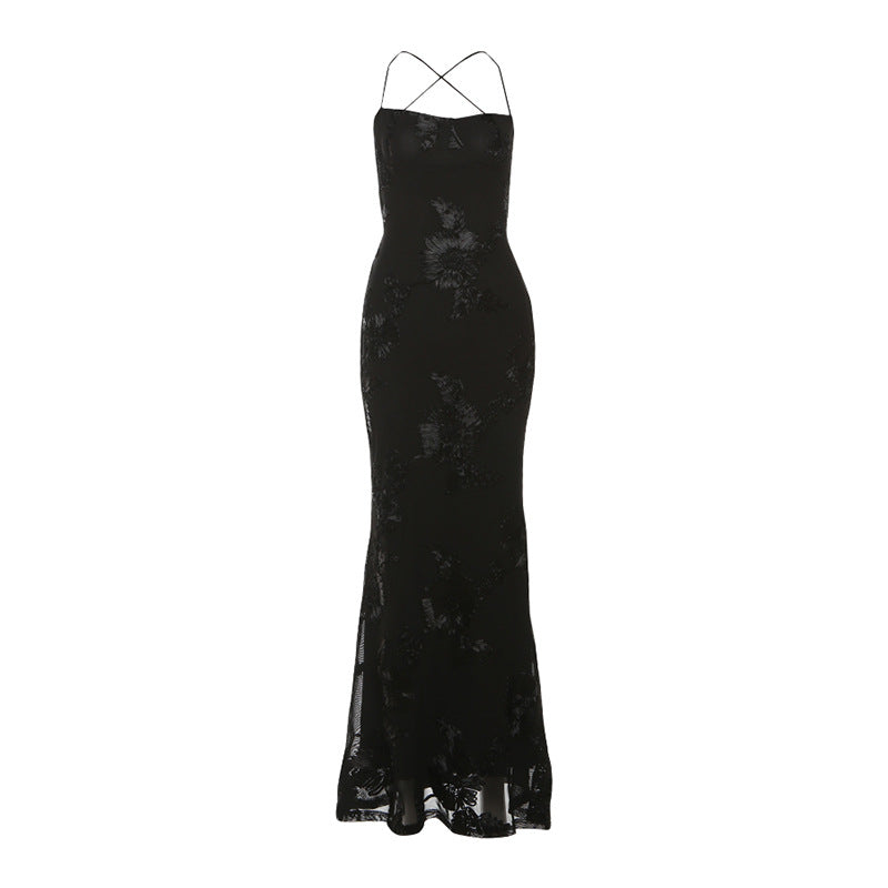 Damen Elegantes Bodenkonturierendes Maxikleid mit Spaghettiträgern und floralem Design Echo Archiv