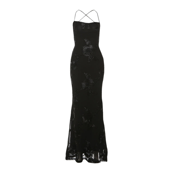 Damen Elegantes Bodenkonturierendes Maxikleid mit Spaghettiträgern und floralem Design Echo Archiv