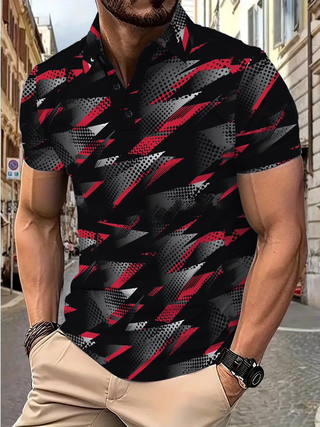 Herren Poloshirt mit dynamischem Strukturmuster und atmungsaktiven Eigenschaften Echoarchiv