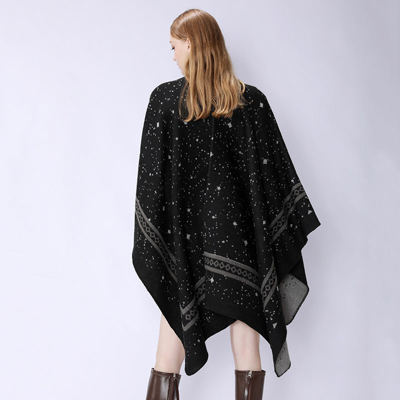 Damen Oversize-Umhangcape aus Wollmix mit zweifarbiger Wendestruktur – Montévia