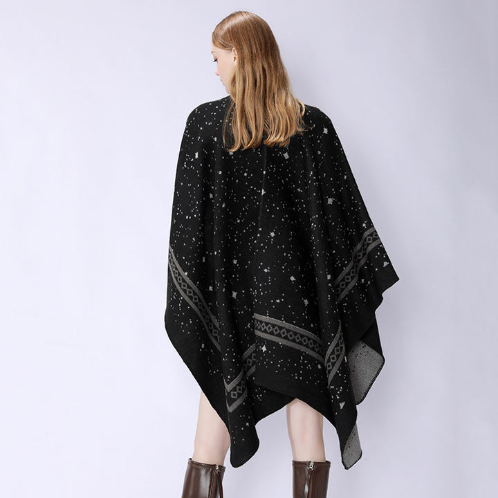 Damen Oversize-Umhangcape aus Wollmix mit zweifarbiger Wendestruktur – Montévia