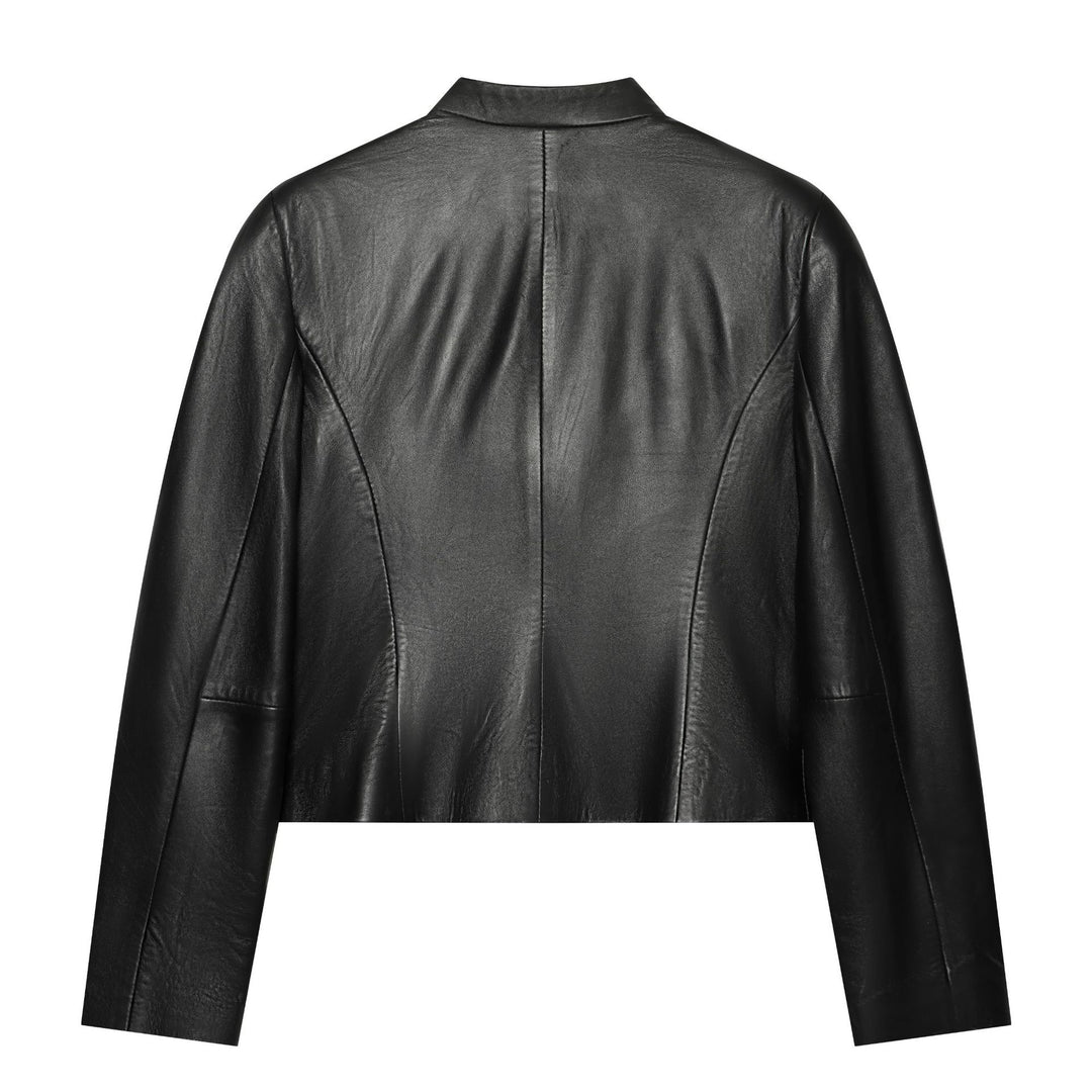 Damen Cropped Kunstlederjacke im Mandarin Militärestik mit Zierkordeln und Stehkragen Echo Archiv