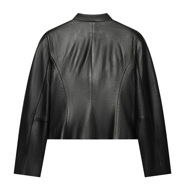 Damen Cropped Kunstlederjacke im Mandarin Militärestik mit Zierkordeln und Stehkragen Echo Archiv
