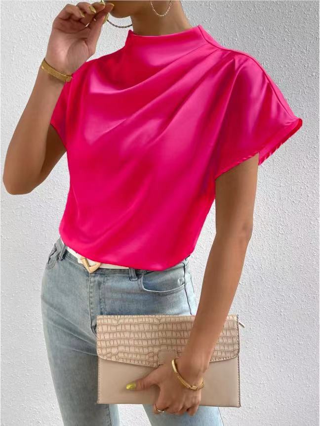 Damen Elegantes Satinoberteil mit hochgeschlossenem Ausschnitt und soften Drapierungen Echo Archiv