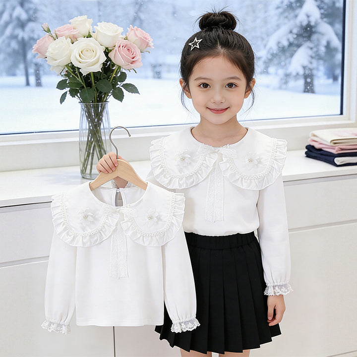 Mädchen Bluse mit Rüschenkragen und floralem Detail Echo Archiv