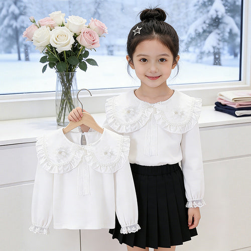Mädchen Bluse mit Rüschenkragen und floralem Detail Echo Archiv