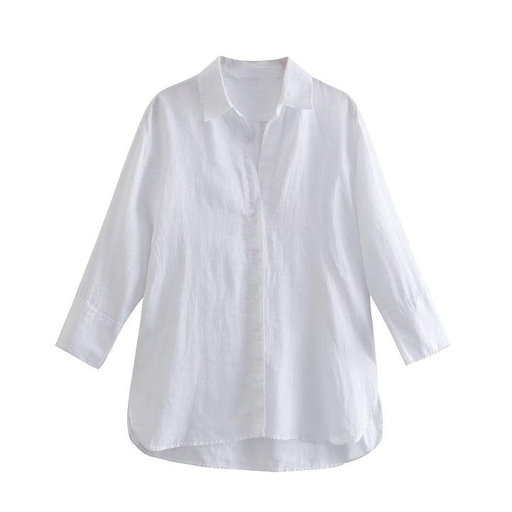 Damen Leichtes Oversize‑Hemd mit hohem Rückensaum, Leinenoptik und verdeckter Knopfleiste Echo Archiv