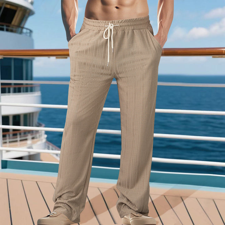 Herren Leichtgewichtige Struktur-Loungehose mit elastischem Tunnelzugbund und geradem Relaxed-Fit – Sorevano