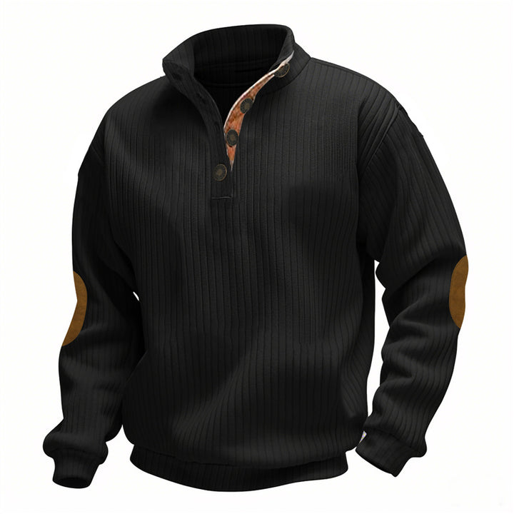 Herren lässiger Strickpullover mit Kragen und modischen Ellenbogenpatches Echoarchiv