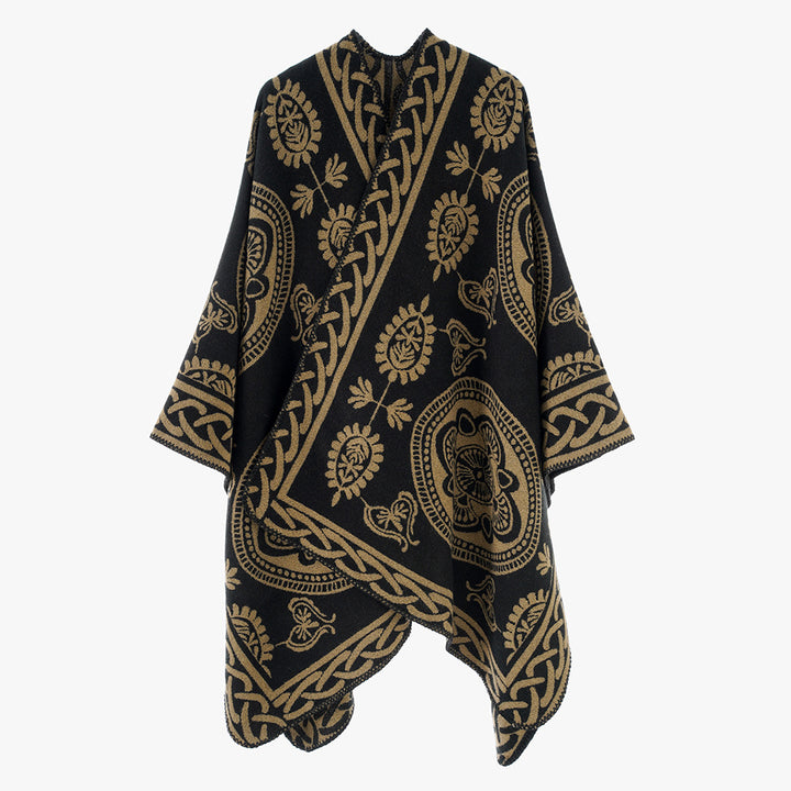 Damen Oversize-Cape mit ornamentalem Jacquard und asymmetrischem Zipfelsaum Echo Archiv