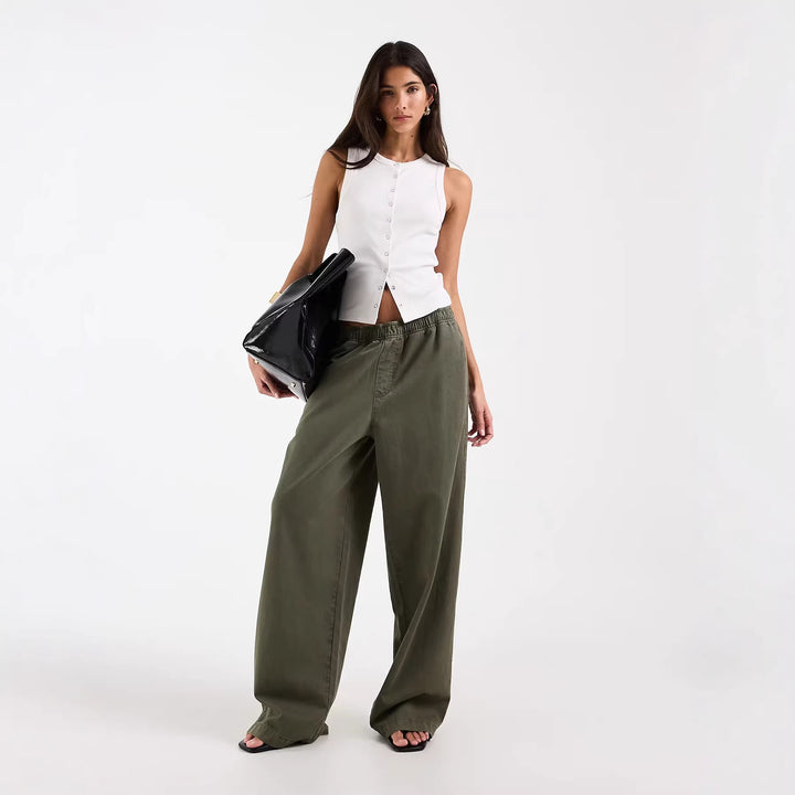 Damen Ärmelloses Rippenshirt mit durchgehender Knopfleiste Echo Archiv