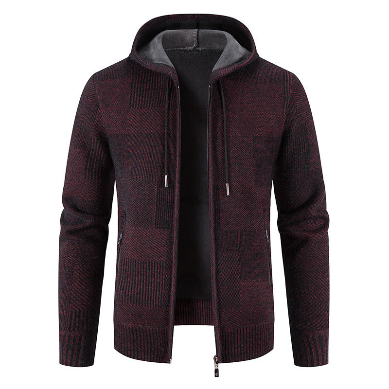 Herren Strickjacke mit Kapuze und modernen Strukturelementen Echoarchiv