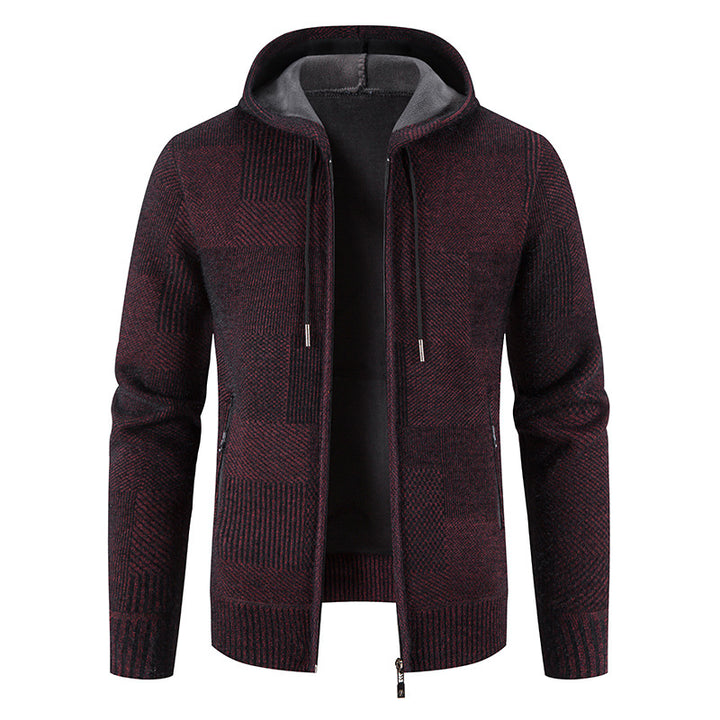 Herren Strickjacke mit Kapuze und modernen Strukturelementen Echoarchiv