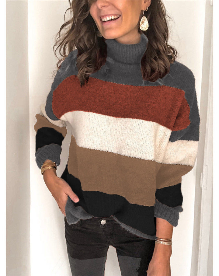 Damen Oversize Rollkragenpullover mit breiten Blockstreifen und weichem Strick Echoarchiv