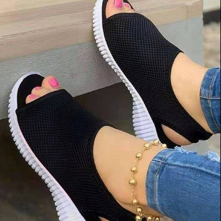 Damen nan atmungsaktive Netzstoff-Sandalen mit offener Zehenpartie und flexibler Fersenlasche Echo Archiv