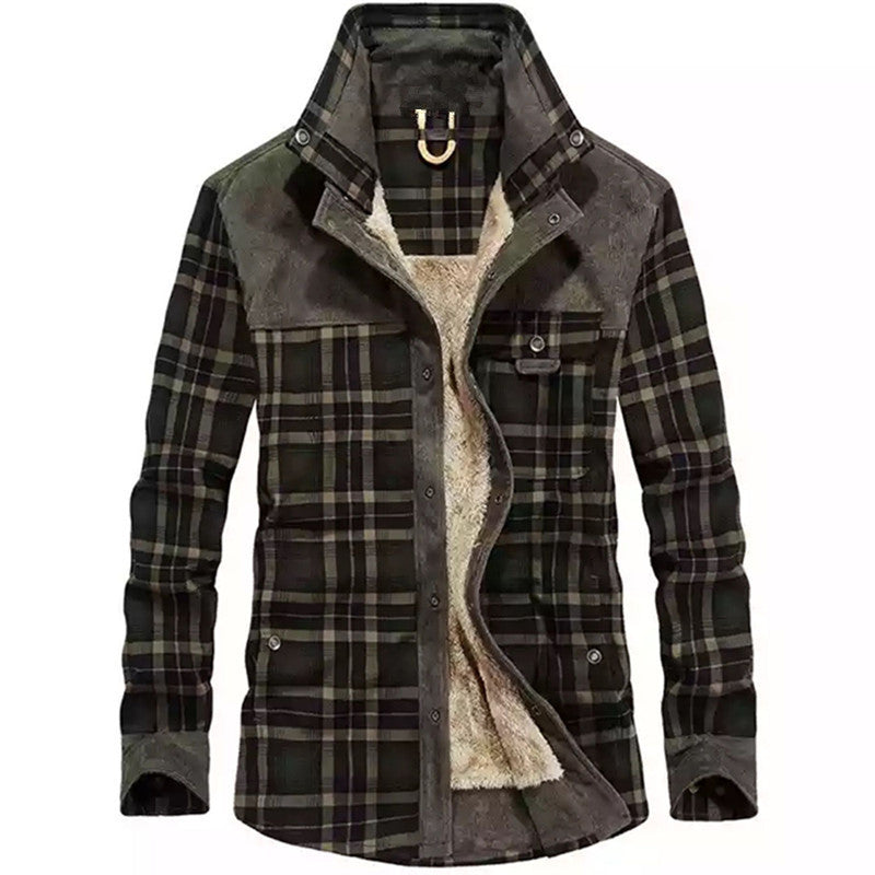 Herren karierte Hemdjacke mit Teddyfutter und Cordbesatz – Taviero