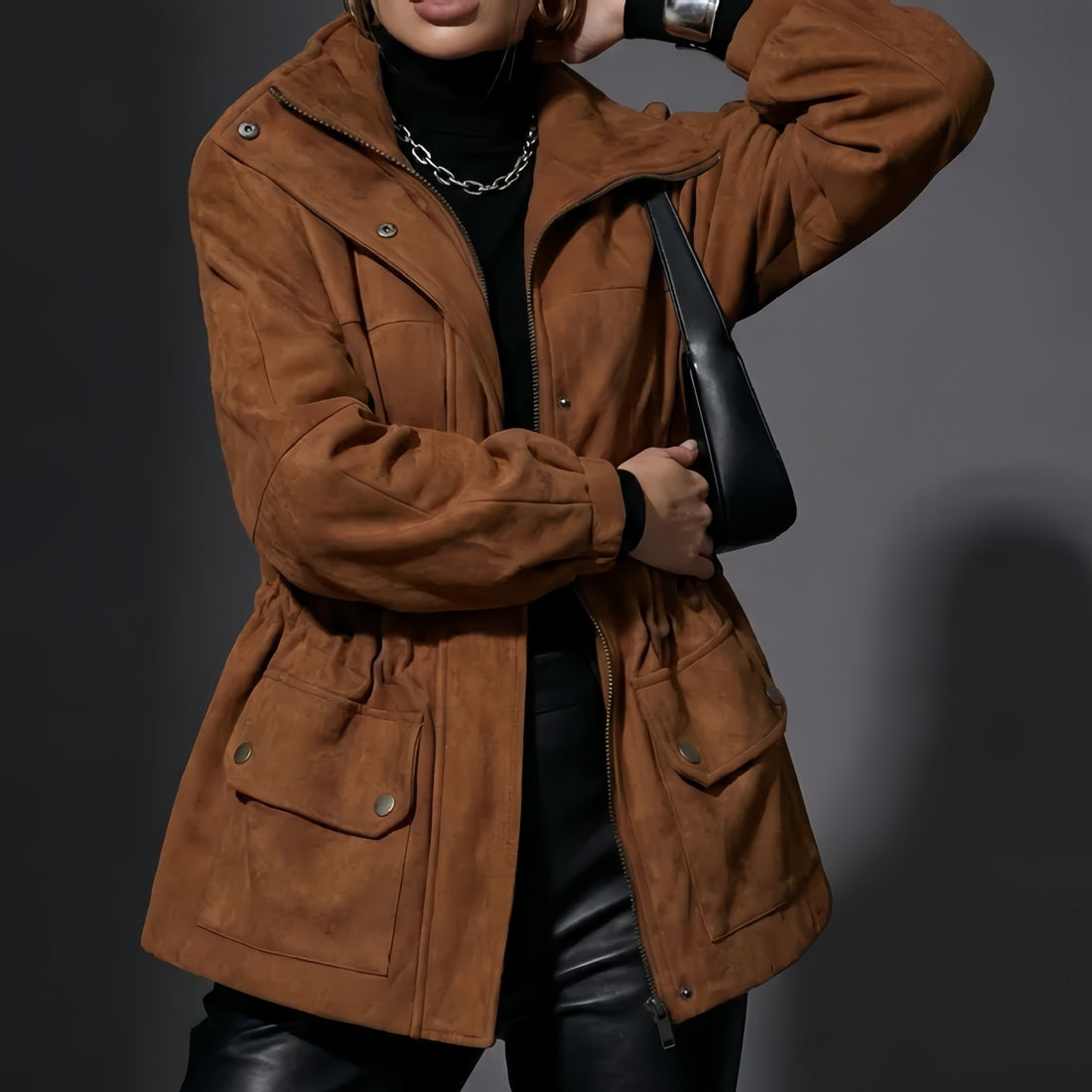 Damen Modische Oversize-Winterjacke mit Kordelzug – Célinea