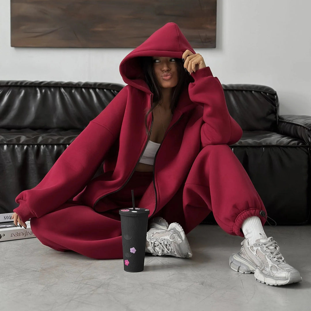 Damen Oversize-Kapuzenjacke mit verdecktem Reißverschluss und komfortabler Scuba-Optik – Célinea