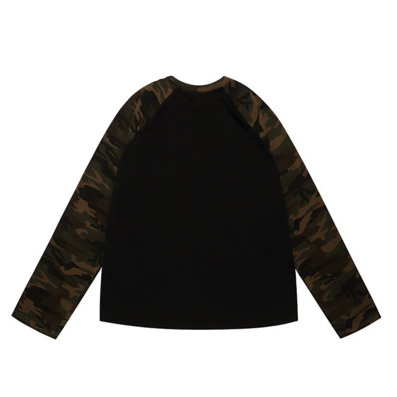 Damen Langarmshirt mit Camouflage‑Raglanärmeln und Strass‑Logoprint Echoarchiv