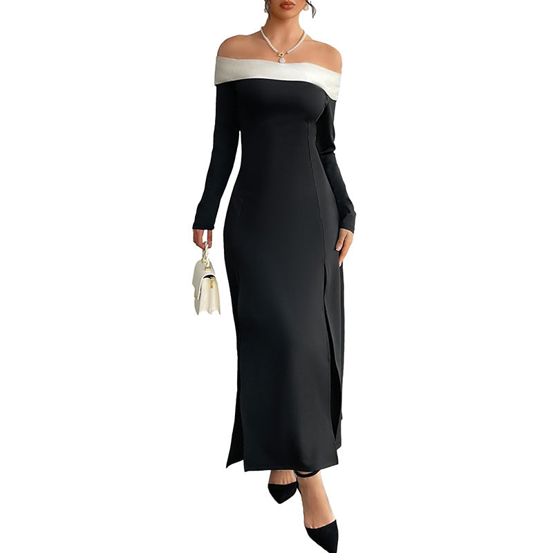 Damen Elegantes Off-Shoulder Maxikleid mit Rüschen und Hohem Schlitz Echo Archiv