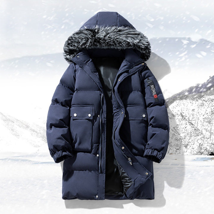 Herrlicher längerer gesteppter Winterparka mit Kapuze und Kunstfellbesatz – Marzano