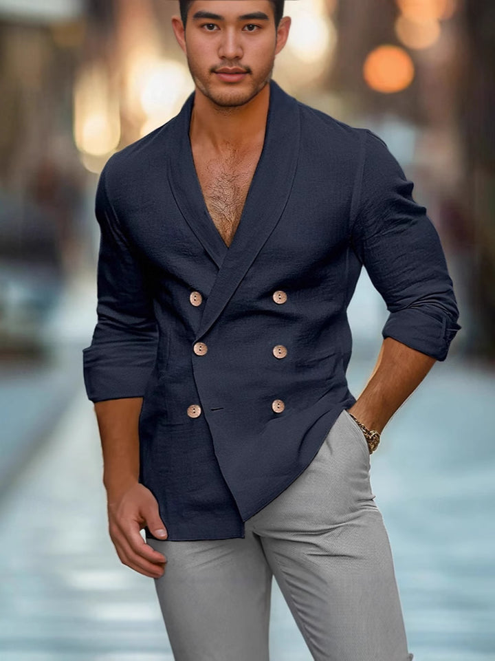 Herren eleganter Leinenblazer mit doppelter Knopf-Leiste Echoarchiv