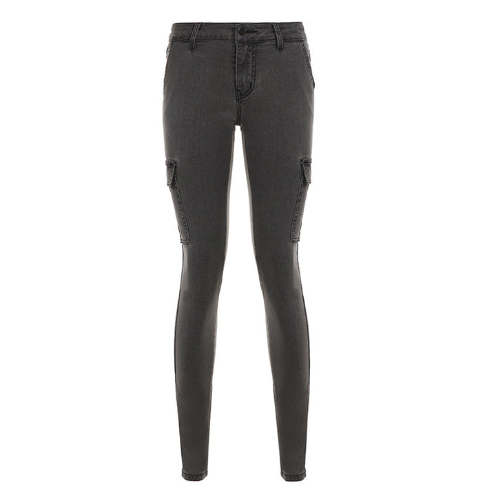 Damen Slim-Fit Cargo-Jeans mit seitlichen Pattentaschen und mittelhohem Bund – Dénora