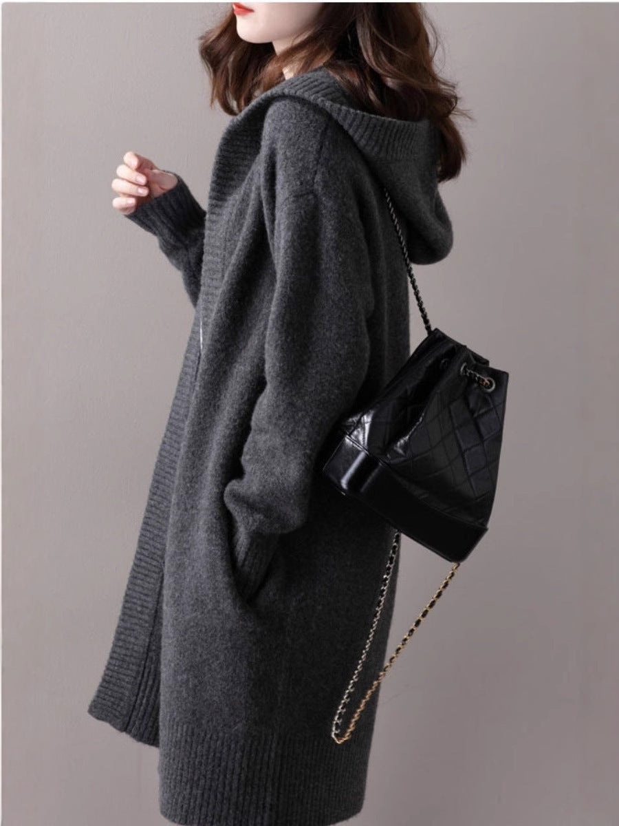 Damen Oversize Kapuzencardigan im Kaschmir‑Look mit offenem Fall und breiter Rippe Echoarchiv
