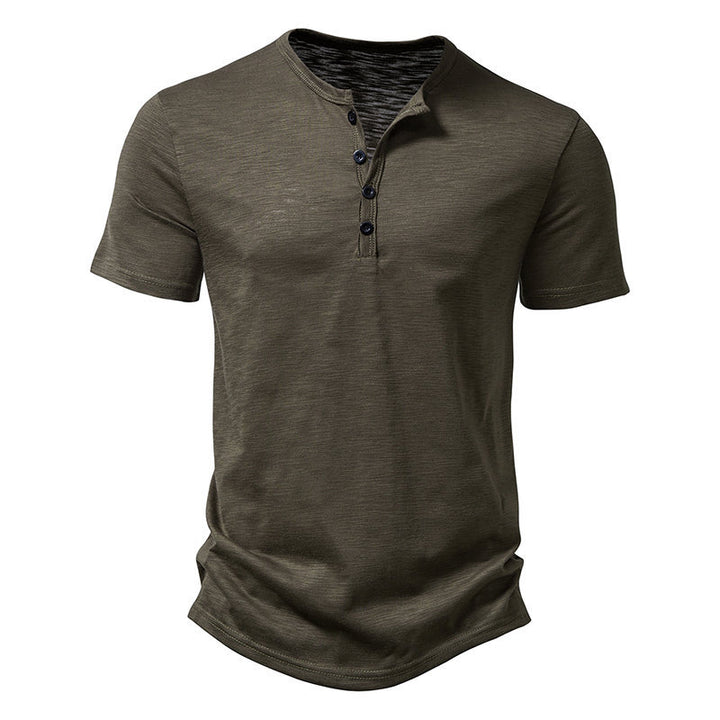 Herren Kurzarm-Henley-Shirt mit klassischem Knopfdesign Echoarchiv