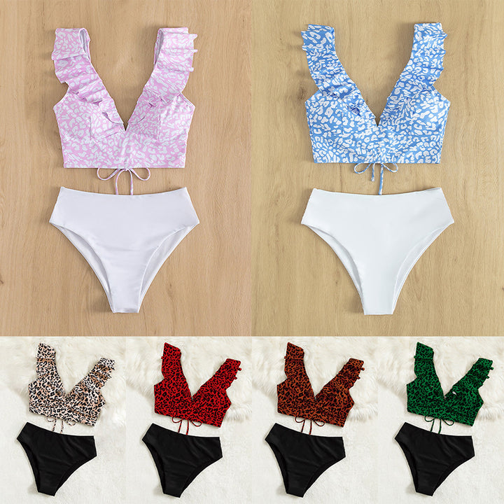 Damen Triangel-Bikini mit modischem Leopardenmuster und Rüschendetails Echo Archiv