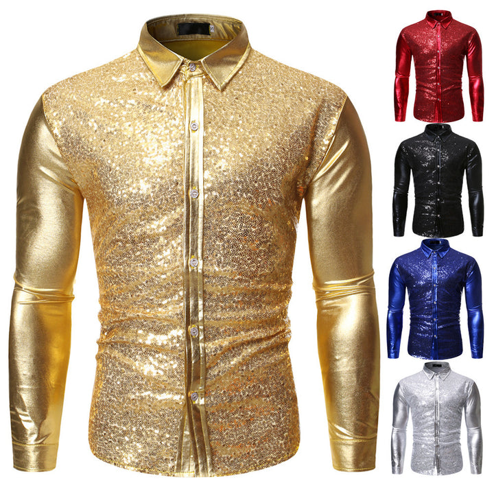 Herren Glitzernde Paillettenhemd mit modernem Slim-Fit-Schnitt Echoarchiv
