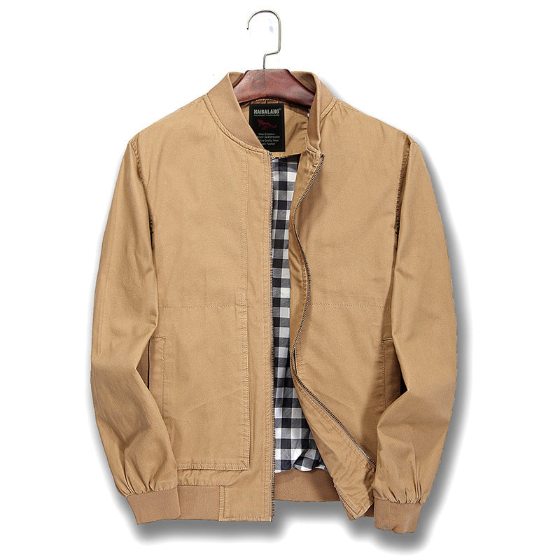 Herren Leichte Canvas‑Bomberjacke mit kariertem Innenfutter und elastischen Bündchen – Brevano