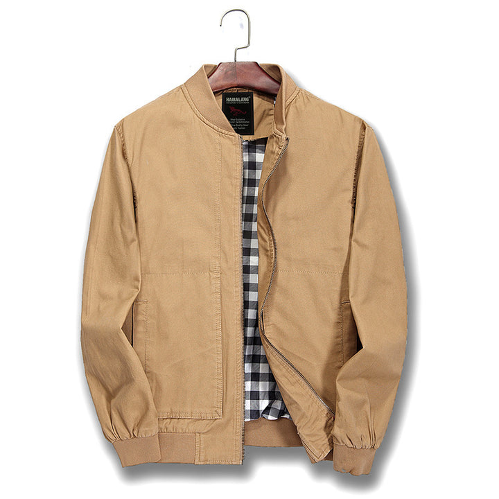 Herren Leichte Canvas‑Bomberjacke mit kariertem Innenfutter und elastischen Bündchen – Brevano