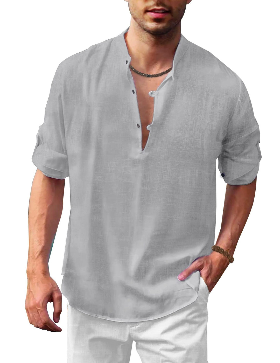 Herren lässiges Leinenhemd mit kurzes Arm und Knopfdetail Echoarchiv