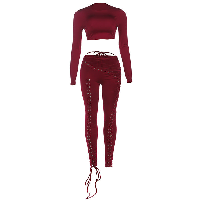 Damen Crop-Top und Hoch geschnittene Leggings mit Schnürdetails Echo Archiv