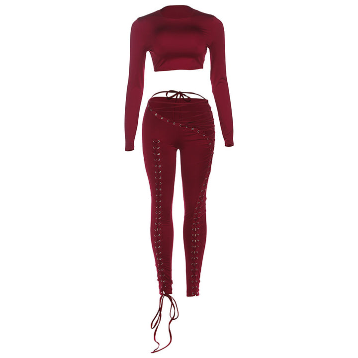 Damen Crop-Top und Hoch geschnittene Leggings mit Schnürdetails Echo Archiv