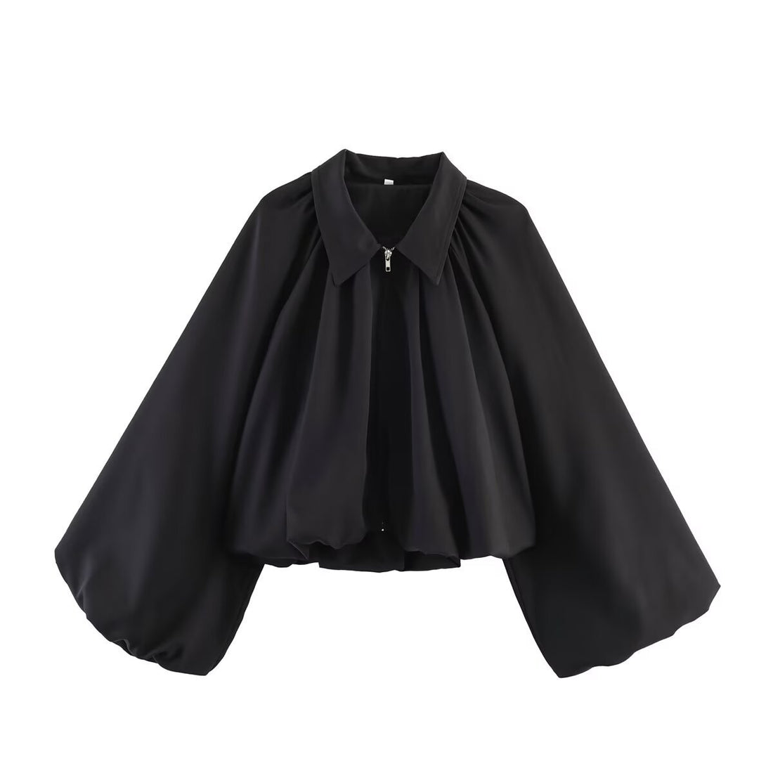 Damen Cropped-Blusenjacke mit voluminösen Ballonärmeln und Reverskragen Echoarchiv