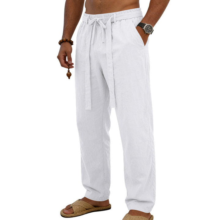 Herren nan leichte Leinen-Loungehose mit elastischem Tunnelzug, dekorativer Bundfalte und geradem Bein Echo Archiv