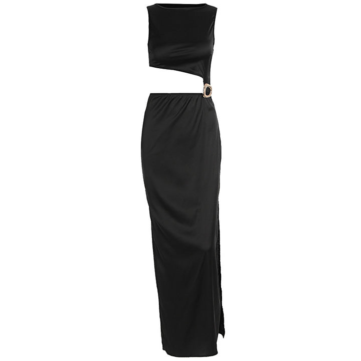 Damen Maxi-Kleid mit asymmetrischem Oberteil und stilvollem Gürtel Echo Archiv