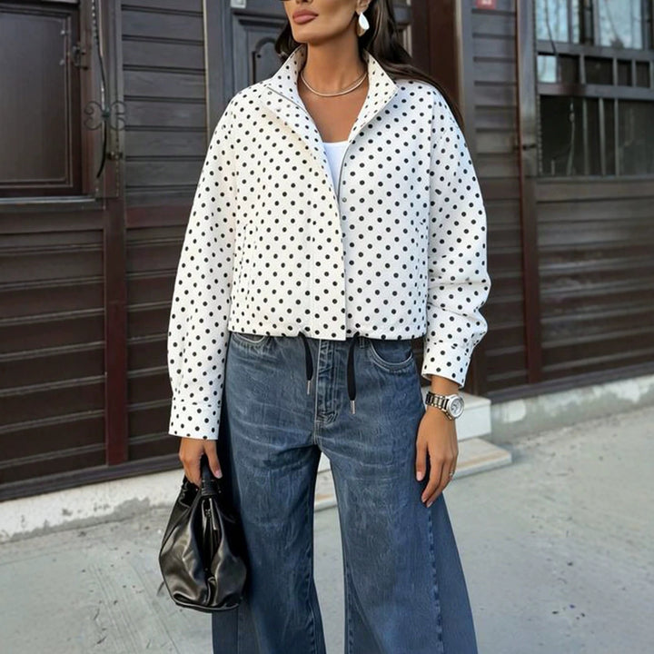 Damen Polka‑Dot Stehkragen‑Bluse mit oversized Ballonärmeln Echo Archiv