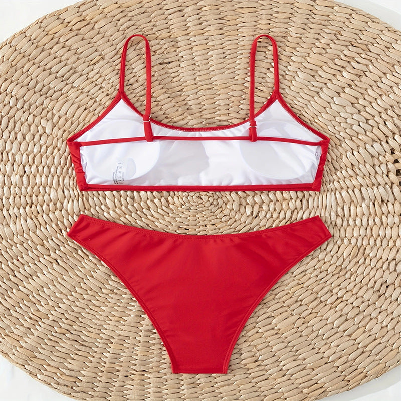 Damen Zweiteiliger Bikini mit verstellbaren Spaghettiträgern und hoch geschnittenem Slip Echo Archiv