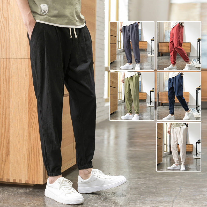 Herren Relaxed-Fit Leinenmix Jogginghose mit Bundfalten, Kordelzug und elastischen Beinabschlüssen Echo Archiv