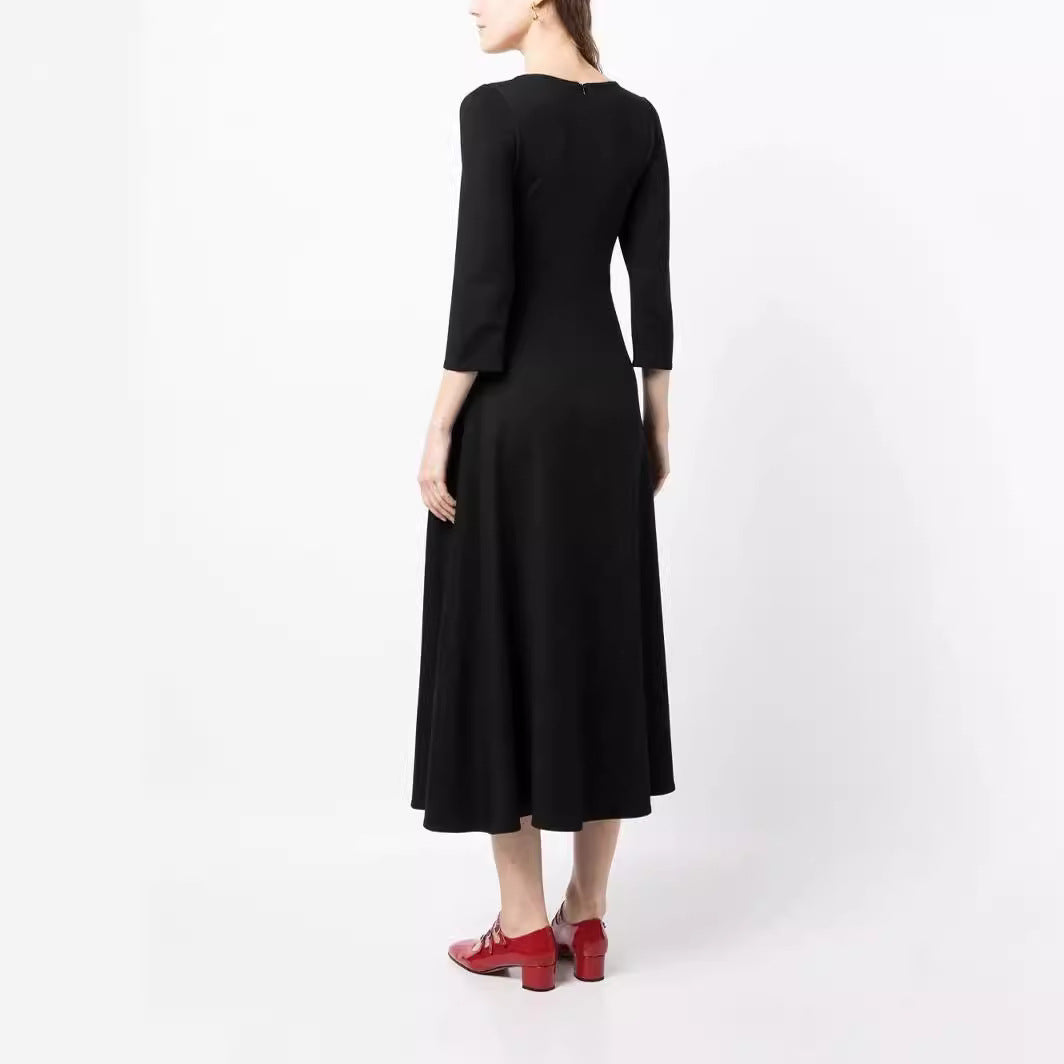 Damen Elegantes Midikleid mit tailliertem A-Linien-Schnitt und dreiviertel Ärmeln Echoarchiv