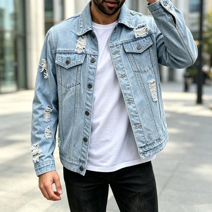 Herren Modische Denimjacke mit Destroyed-Details Echoarchiv