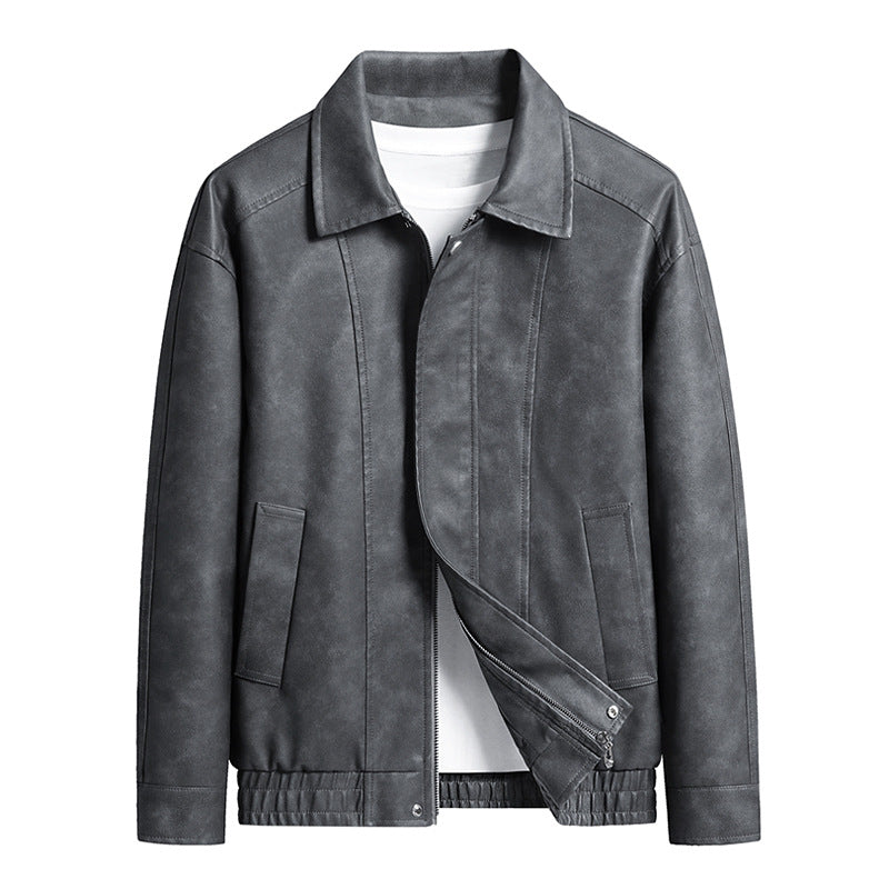 Herren Kurz geschnittene Kunstlederjacke im Vintage‑Look mit Hemdkragen & durchgehendem Reißverschluss Echoarchiv