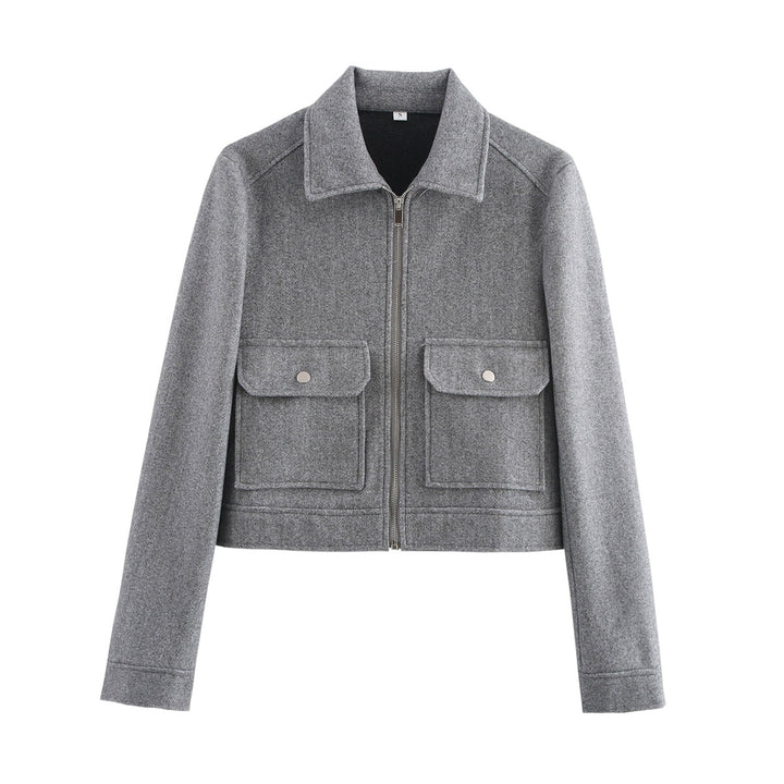 Damen 70+ kurze Wollmix‑Blousonjacke mit Reißverschluss, Hemdkragen und Pattentaschen Echo Archiv