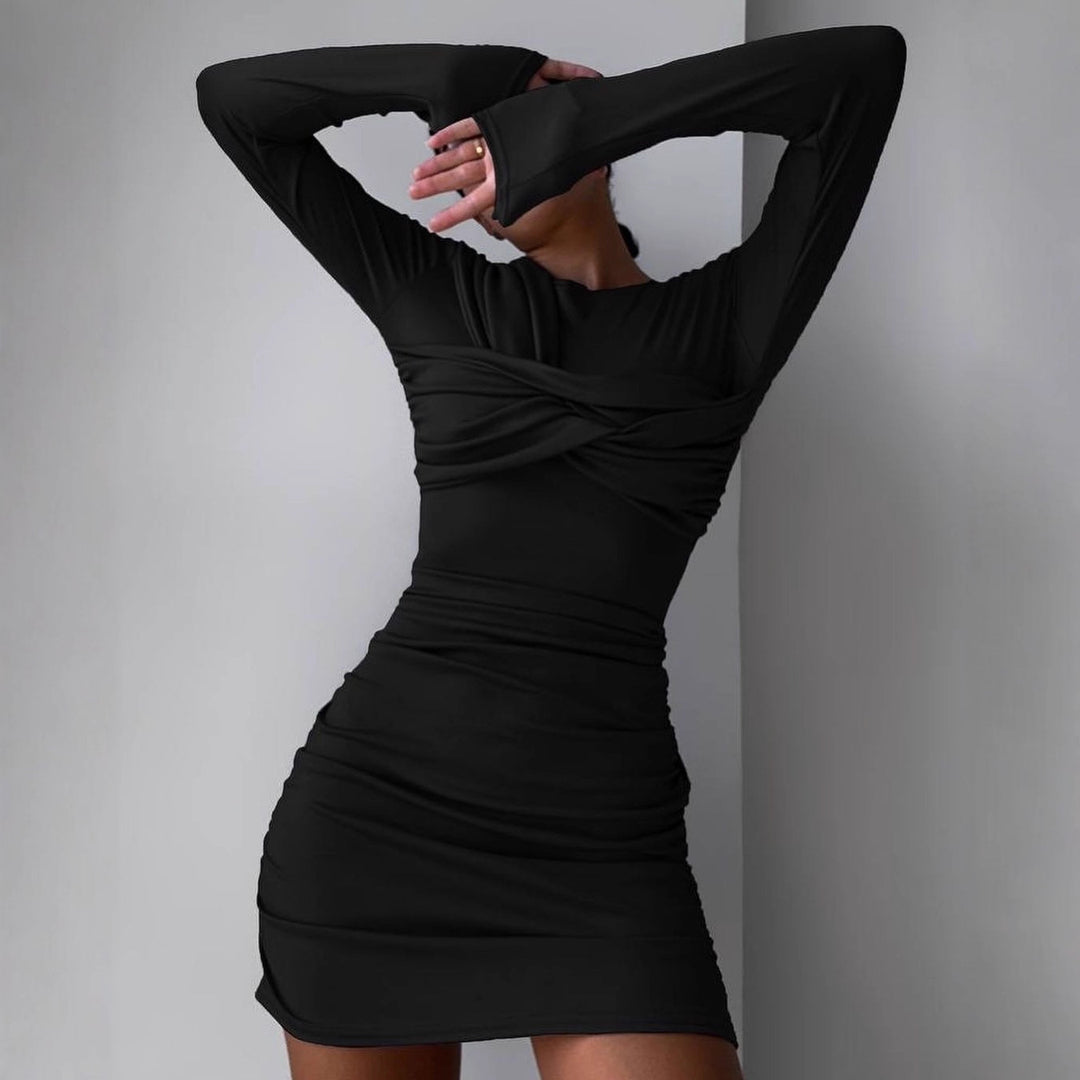 Damen Figurbetontes drapiertes Minikleid mit langen Ärmeln Echoarchiv