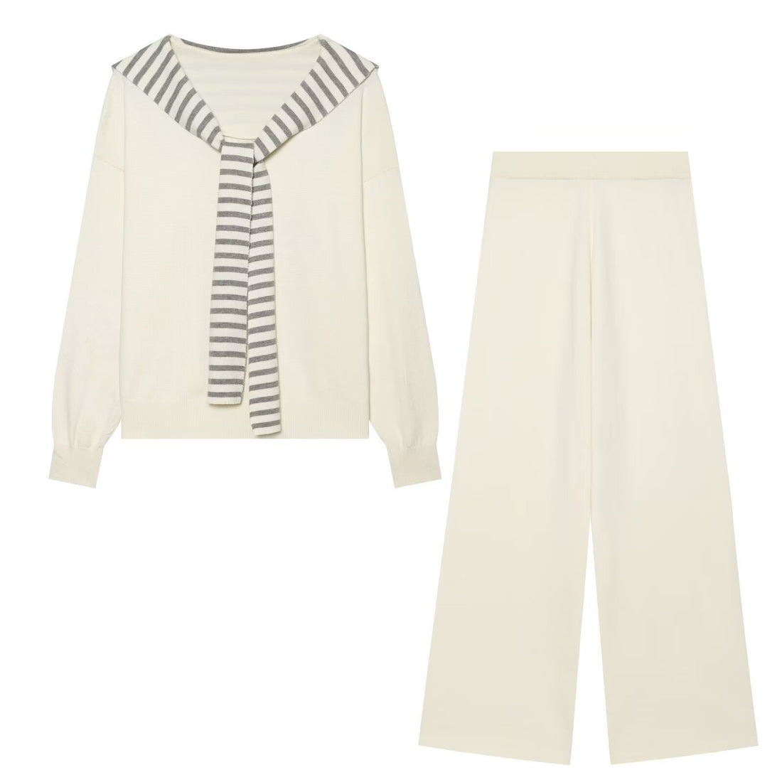 Damen Strickset mit Matrosenkragen-Pullover und weiter Culottehose Echoarchiv